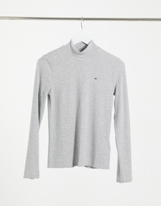 Серый лонгслив с высоким воротником и логотипом Tommy Jeans