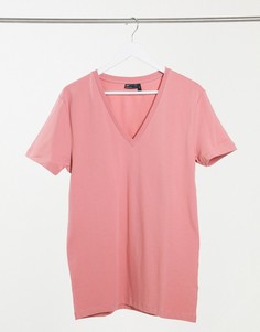 Розовая облегающая футболка с глубоким V-образным вырезом ASOS DESIGN-Розовый