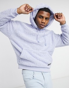 Плюшевый oversized-худи пастельного голубого цвета с нашивкой ASOS DESIGN-Синий