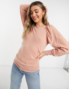 Розовый джемпер с объемными рукавами и присборенной талией ASOS DESIGN-Светло-бежевый