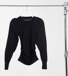 Черный джемпер с объемными рукавами и рюшами на талии ASOS DESIGN Tall
