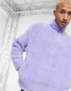Лавандовый плюшевый oversized-свитшот с короткой молнией ASOS DESIGN-Фиолетовый