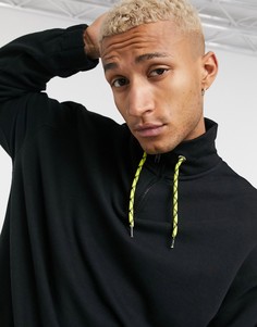 Черный oversized-свитшот с воротником-трубой и контрастным шнурком ASOS DESIGN