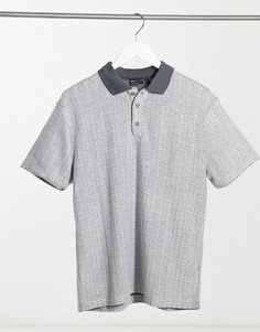 Футболка поло из фактурной ткани «в елочку» ASOS DESIGN-Серый