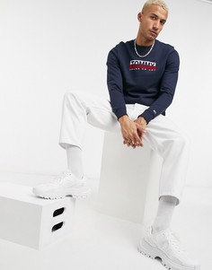 Свитшот с круглым вырезом и нашивками пыльно-синего цвета Tommy Jeans-Темно-синий