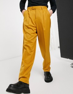 Узкие строгие брюки горчичного цвета с завышенной талией в тонкую полоску ASOS DESIGN-Оранжевый