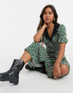 Свободное платье миди с воротником и мелким цветочным принтом ASOS DESIGN-Мульти