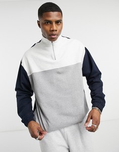 Серый меланжевый oversized-свитшот в стиле колор-блок с короткой молнией ASOS DESIGN
