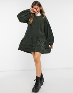 Зеленое свободное платье мини со складками ASOS DESIGN-Зеленый