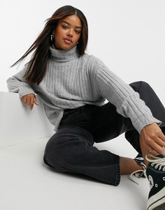 Серый джемпер-водолазка в стиле oversized в широкий рубчик Bershka