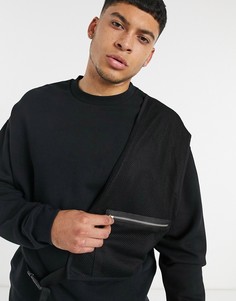 Oversized-свитшот от комплекта с сетчатым съемным карманом в стиле милитари ASOS DESIGN-Черный