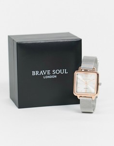 Двухцветные часы с квадратным циферблатом и сетчатым ремешком Brave Soul-Серебряный