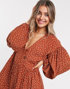 Oversized-комбинезон рыжего цвета в горошек с запахом на пуговицах ASOS DESIGN-Мульти