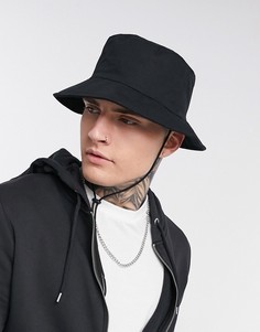 Черная панама с широкими полями и затягивающимся шнурком х ASOS DESIGN-Черный