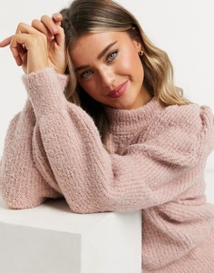 Розовый oversized-джемпер с пышными рукавами ASOS DESIGN-Светло-бежевый