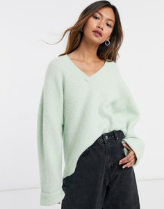 Зеленый джемпер из смесовой шерсти в стиле oversized с V-образным вырезом & Other Stories