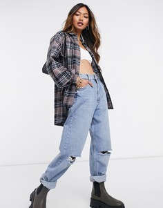 Oversized куртка-рубашка в черно-коричневую клетку ASOS DESIGN-Мульти