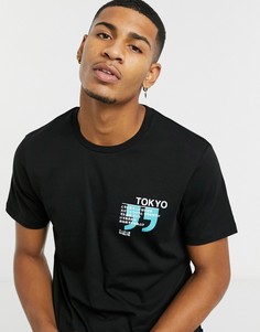 Черная футболка с принтом "Tokyo" Burton Menswear-Черный