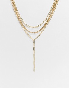Золотистое ожерелье из цепочек в несколько рядов с подвеской DesignB London-Золотой