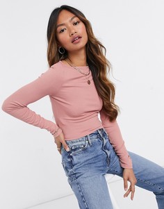 Топ табачного цвета с длинными рукавами и широким вырезом горловины ASOS DESIGN-Коричневый