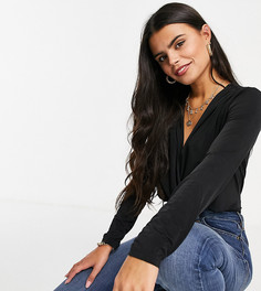 Черный облегающий базовый боди c драпировкой Flounce London Petite