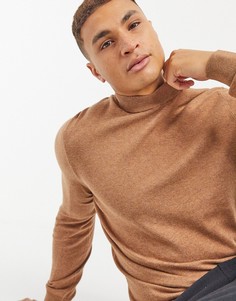 Бежевый джемпер из органического хлопка с высоким воротом Burton Menswear-Светло-коричневый