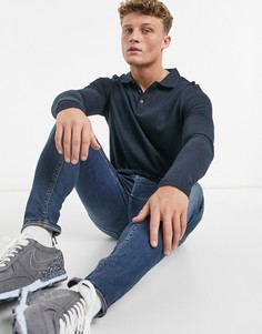 Темно-синее поло с длинными рукавами Burton Menswear-Синий