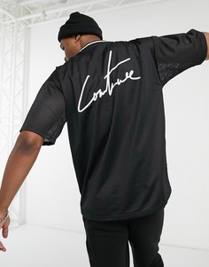 Черная футболка в сеточку в стиле oversized с логотипом на спинке The Couture Club-Черный