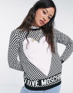 Розовый джемпер с принтом в виде сердца и шахматным узором Love Moschino
