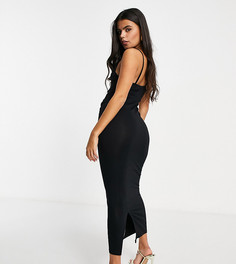 Черное платье макси на бретельках со свободным воротом ASOS DESIGN Petite-Черный