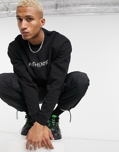 Oversized свитшот с надписью "Authentic" на груди ASOS DESIGN-Черный