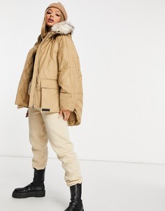 Дутая oversized-куртка с отделкой из искусственного меха на капюшоне Sixth June-Бежевый
