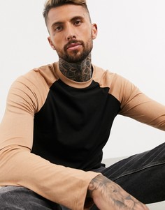 Черно-коричневый лонгслив с круглым вырезом и рукавами реглан ASOS DESIGN-Мульти