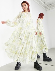 Свободное атласное платье макси с цветочным принтом и эффектом выгорания ASOS EDITION-Мульти