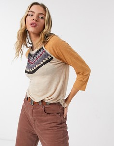Трикотажный топ с ажурной вставкой пестрой расцветки Free People Spring Bound-Мульти