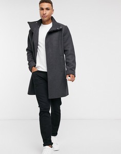 Темно-серое пальто из смесовой шерсти с воротником-стойкой ASOS DESIGN-Черный