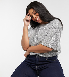 Серебристая футболка в стиле oversized с украшениями ASOS DESIGN Curve-Золотой