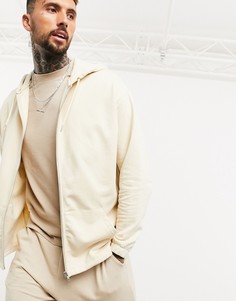 Худи бежевого цвета в стиле oversized из органического хлопка на молнии ASOS DESIGN-Бежевый