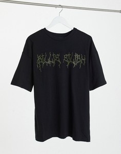 Черная oversized-футболка с принтом Bershka x Billie Eilish-Черный