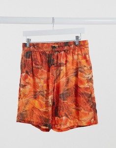 Шорты для плавания средней длины с пейзажным принтом ASOS DESIGN-Красный