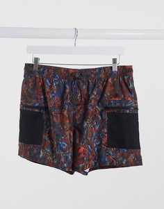 Короткие шорты для плавания с анималистичным принтом и карманами ASOS DESIGN-Красный