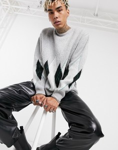 Серый джемпер в стиле ovesized с крупными ромбами ASOS DESIGN-Фиолетовый