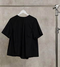 Черный хлопковый топ с короткими рукавами и складками на спине ASOS DESIGN Curve