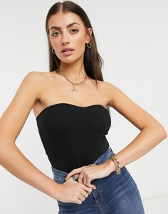 Боди-бандо в рубчик черного цвета в корсетном стиле ASOS DESIGN-Черный