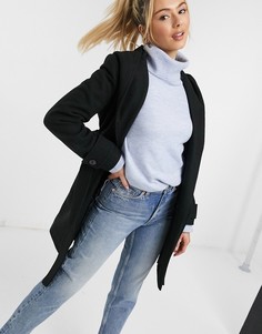 Пальто черного цвета с капюшоном и поясом Liquorish-Черный