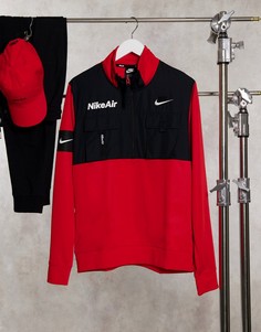 Флисовый свитшот красного цвета с короткой молнией Nike Air-Черный