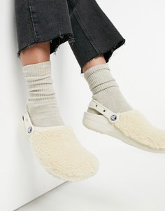 Кремовые клоги crocs classic fuzz mania-Кремовый