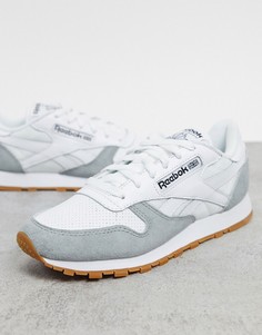 Белые кроссовки Reebok Classics Leather с замшевыми вставками серого цвета-Белый