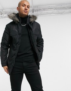 Черная парка с капюшоном со съемным искусственным мехом ASOS DESIGN-Черный