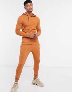 Коричневый спортивный костюм из органического хлопка с капюшоном ASOS DESIGN